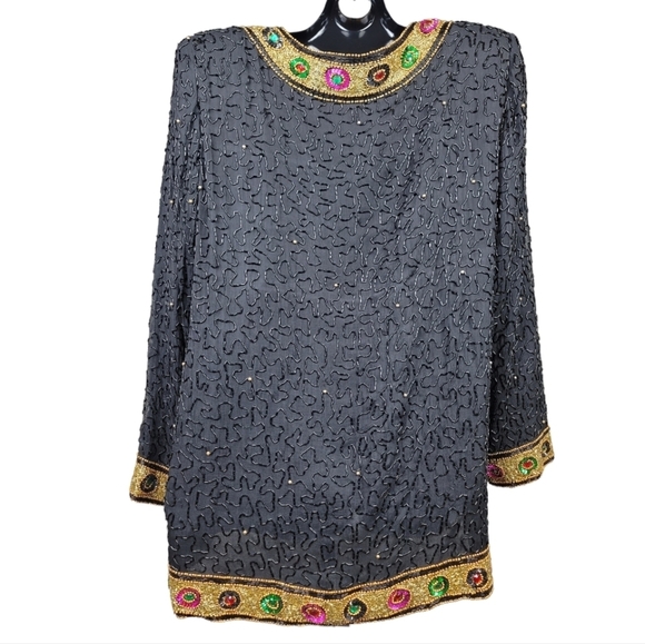 *VINTAGE*TAN CHHO Silk Sequin Jeweled Beaded Jacket - Picture 12 of 16